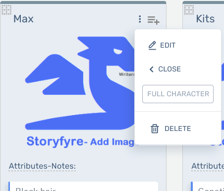 Storyfyre Characters: Character Ellipsis Menu