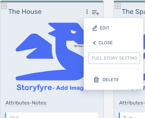 Storyfyre Story Settings: Story Setting Ellipsis Menu