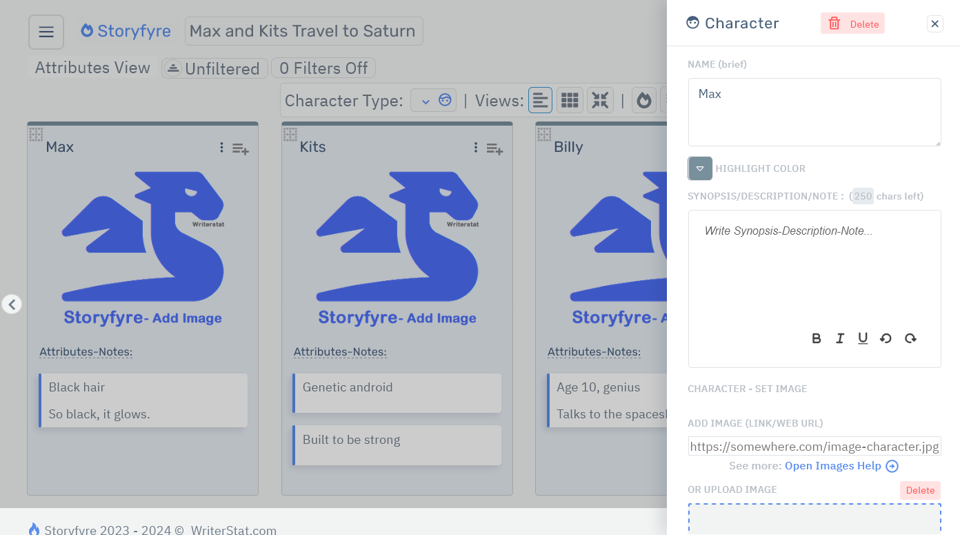 Storyfyre Characters: Character Edit