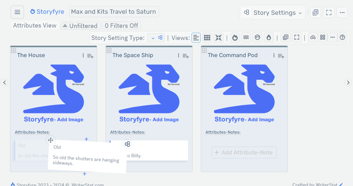 Storyfyre Story Settings: Story Setting Attribute Move/Drag