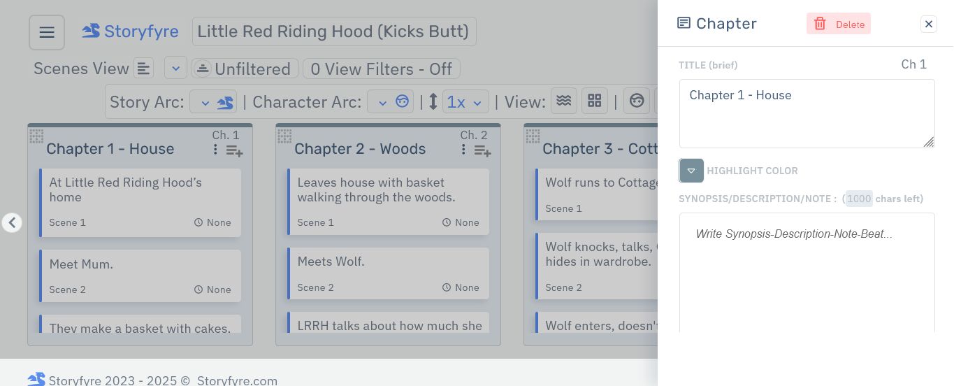 Storyfyre Scene Map: Chapter Edit