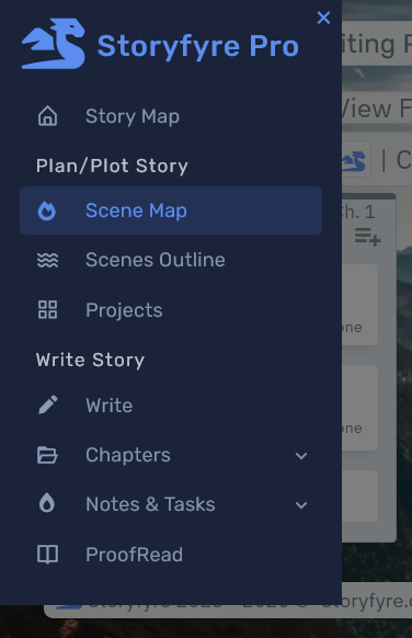 Storyfyre Scene Map - Left Hand Hover Action Menu